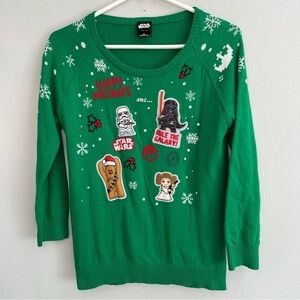 Star Wars kids Green Happy Holidays Christmas Sweater Size XL 100% Cotton